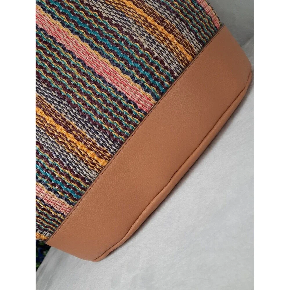 Anne Klein Straw Striped Woven Tote Bag